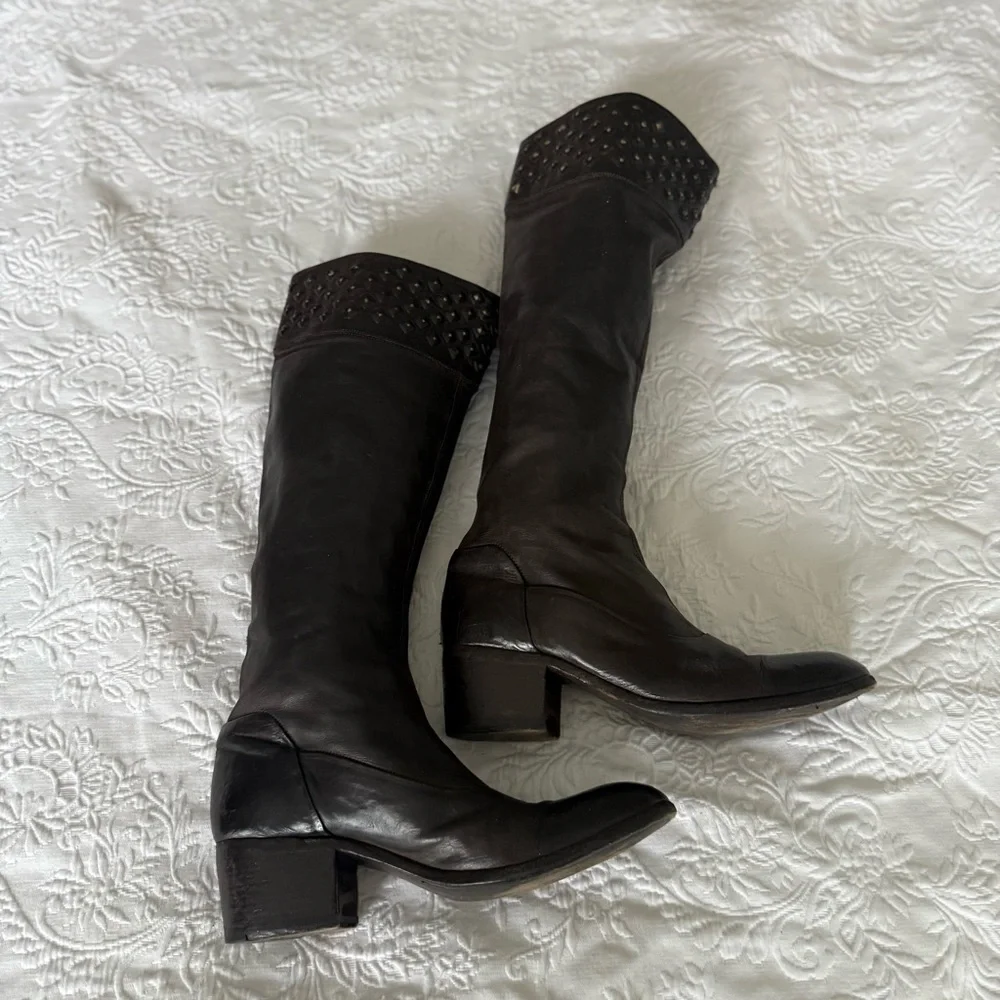 Alberto Fasciani Brown Leather Over the Knee Studded Riding Boots. Size …
